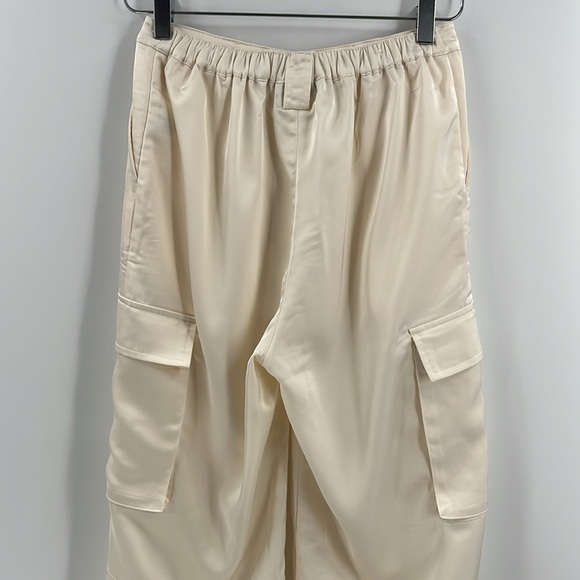 Love Tree Cream Ivory Satin Cargo Pants High Waist Relaxed Fit Pockets Silky Sm - Picture 7 of 11